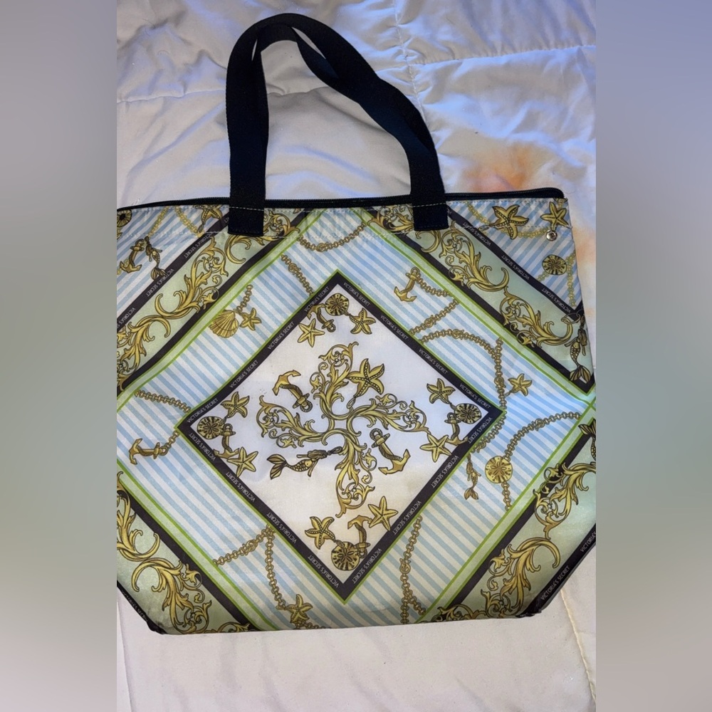 Victoria's Secret Gold and Blue Patterned Tote